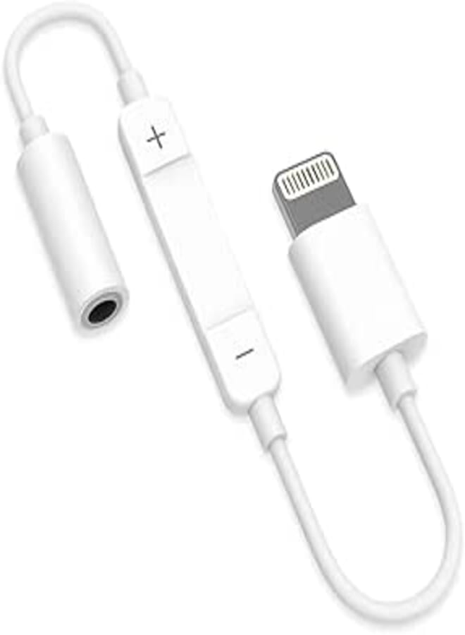 Keendex KX 3692 Lightning to 3.5mm Headphone Adapter, MFI Certified Audio Dongle Cable with Volume Control, Compatible with iPhone 15/14/13/12/11/SE/X, White